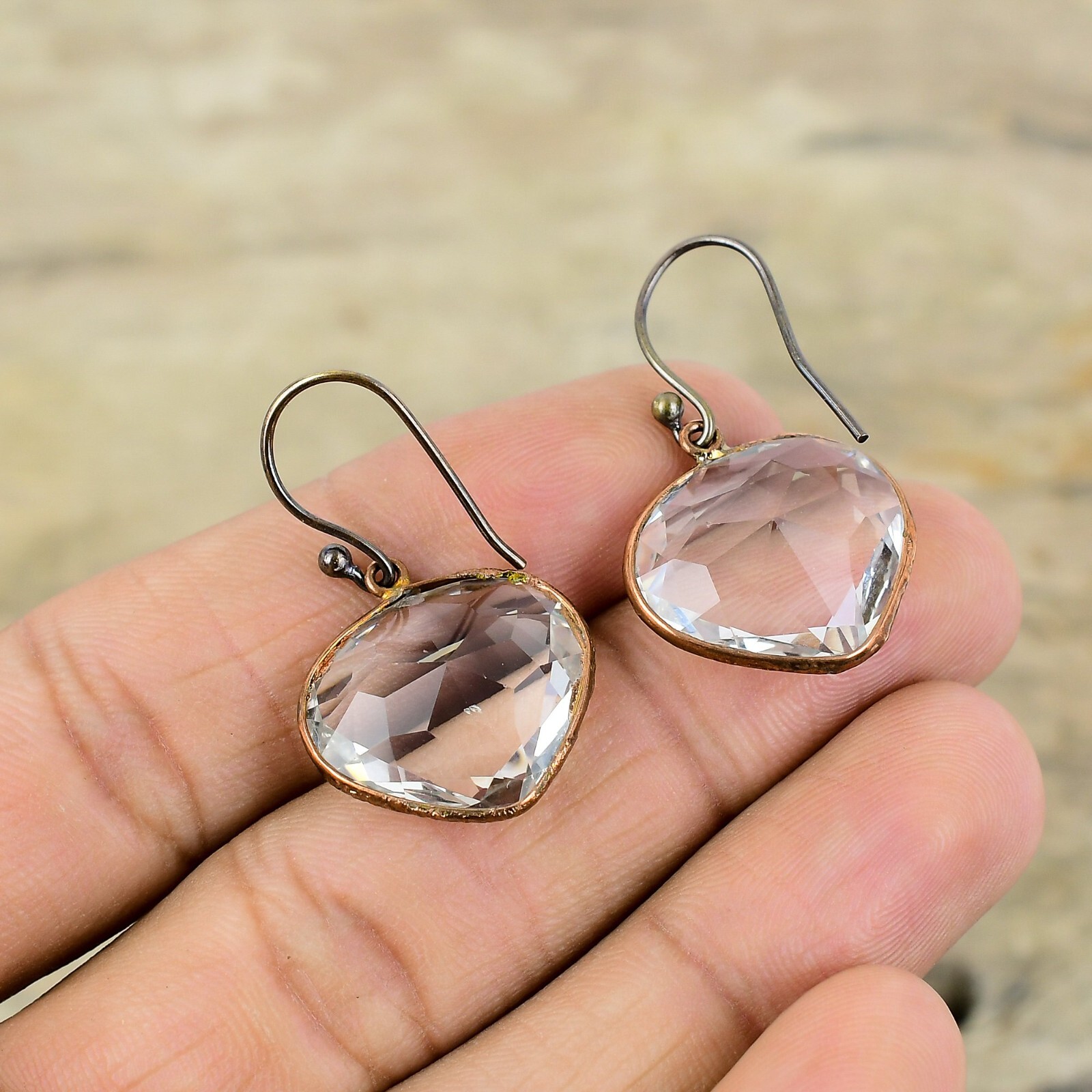 Gift For Women Electroformed Drop/Dangle Earrings Copper White Topaz 1.38″