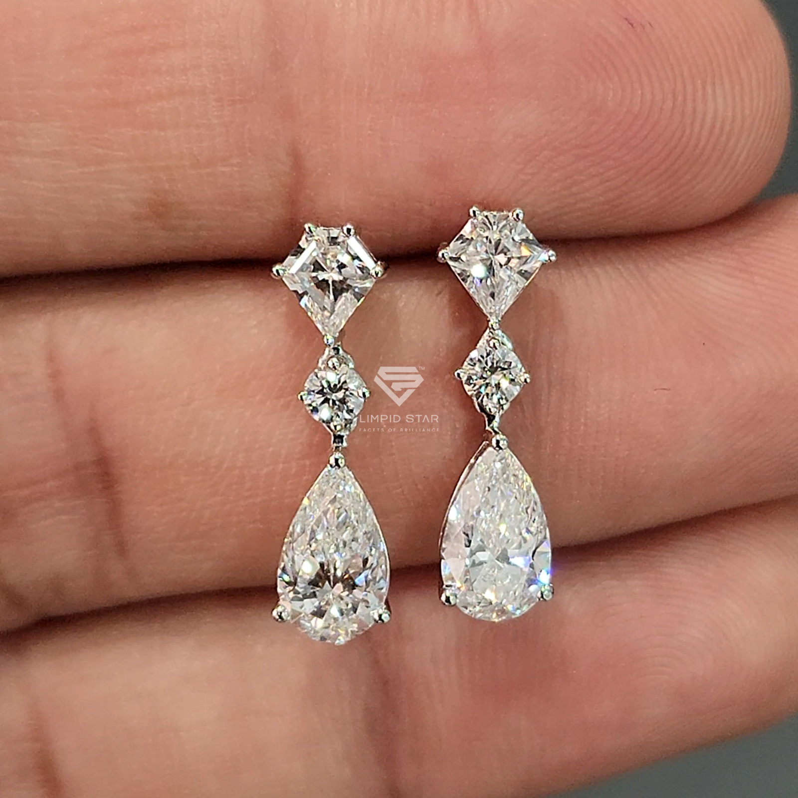 Lab Grown Pear Cut Diamond Drop Earrings | Kite Accent, 925 Silver , IGI