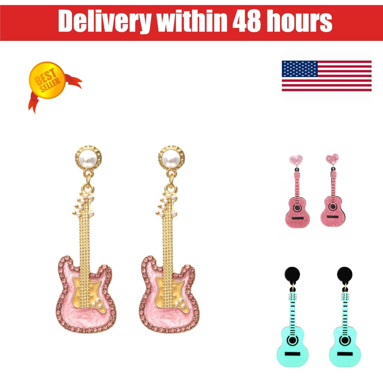 Classical Acrylic Guitar Drop Dangle Earrings for Women Teacher Party