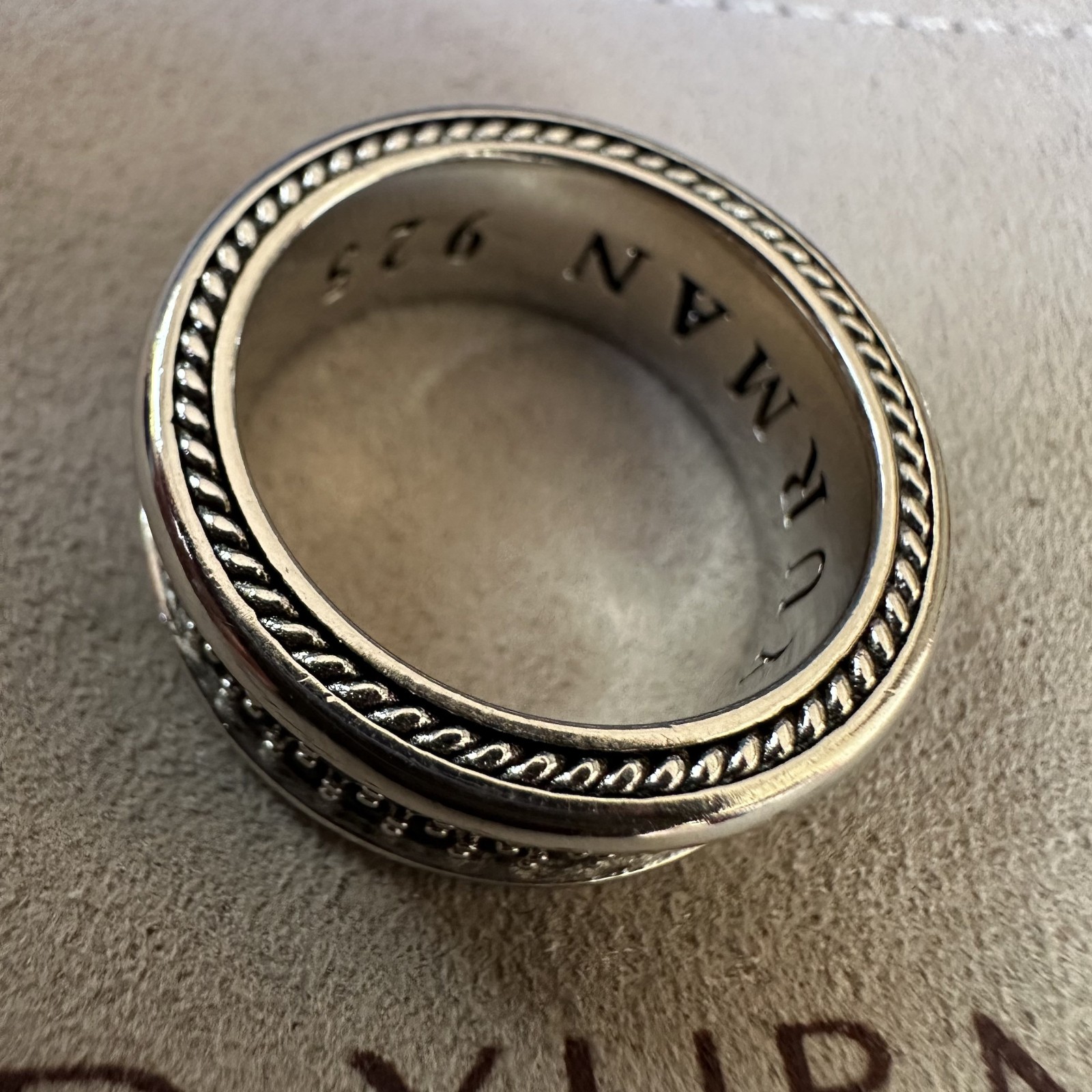 David Yurman Cable Edge Black Diamond Band 925 Silver Streamline Ring SZ 9