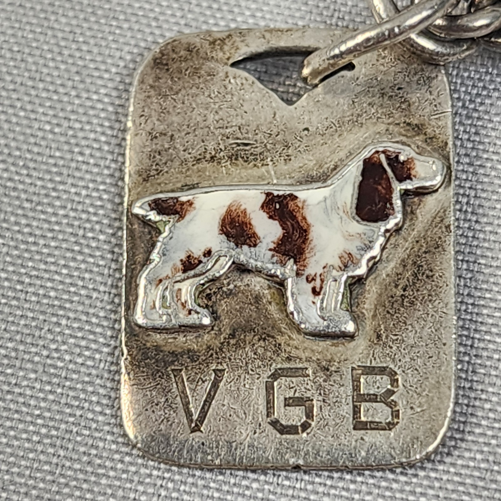 VTG Sterling 925 ID Tag Engraved VGB & Lilac Hill w Pointer Dog raised image