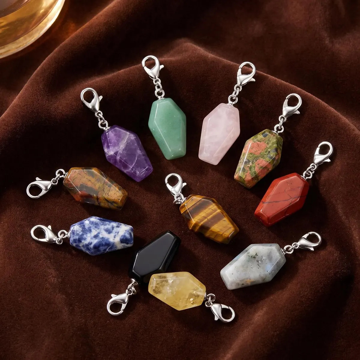 6PCS Gothic Stone Coffin Charms Tag with Lobster Clasp Design for Jewelry Decor