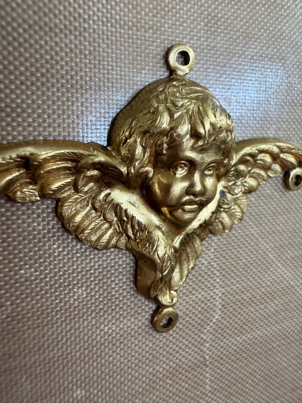 Vintage Brass Cherub Angel Connector 42mm 4 Loop Art Nouveau Stamping NOS Jewelr