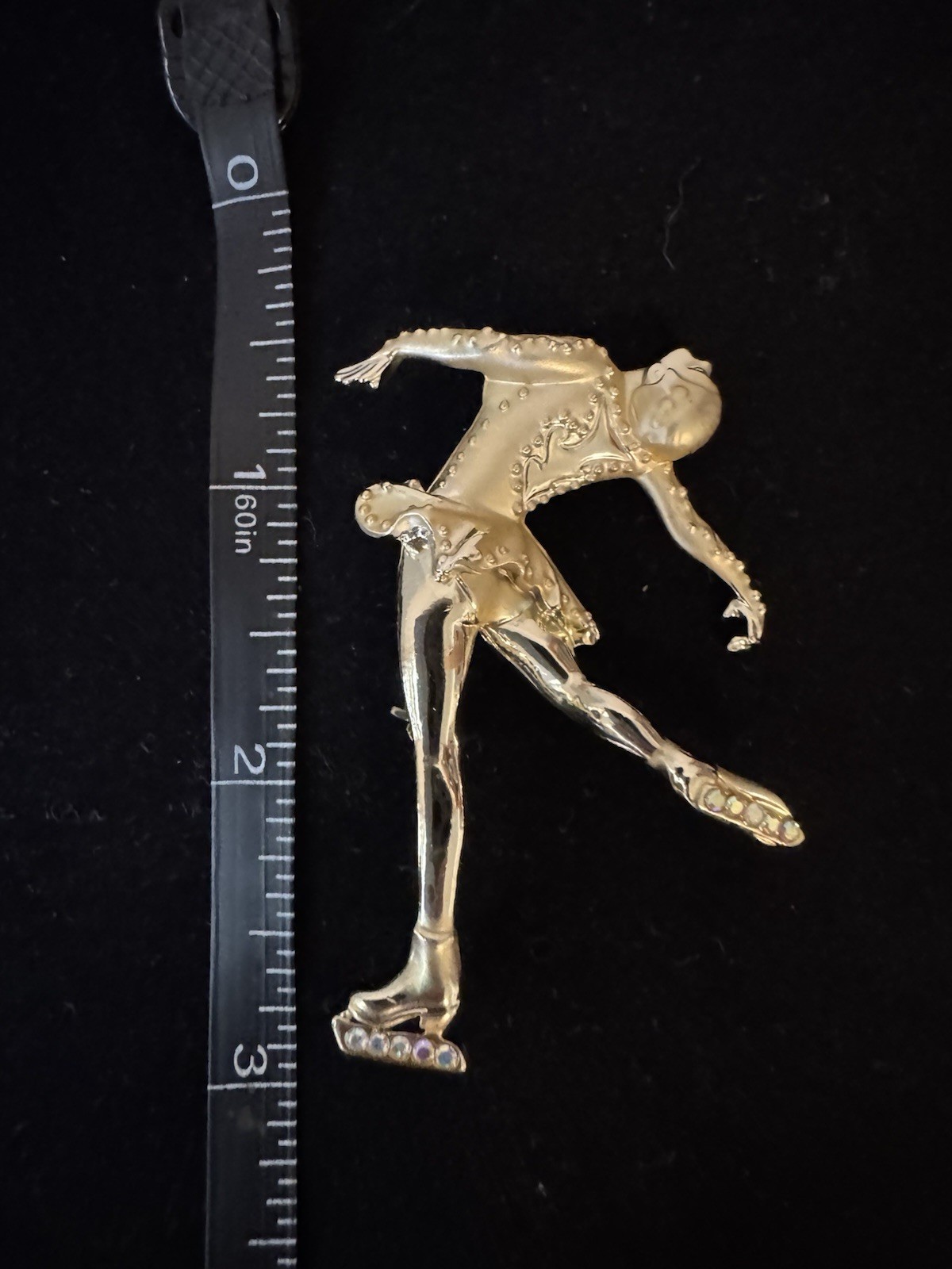AJC Ice Figure Skater Brooch Pin Signed Gold Tone
