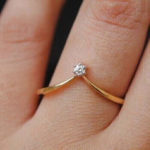 1.20 Ct Round Simulated Diamond Solitary Band Ring 14K Yellow Gold Plated Silver