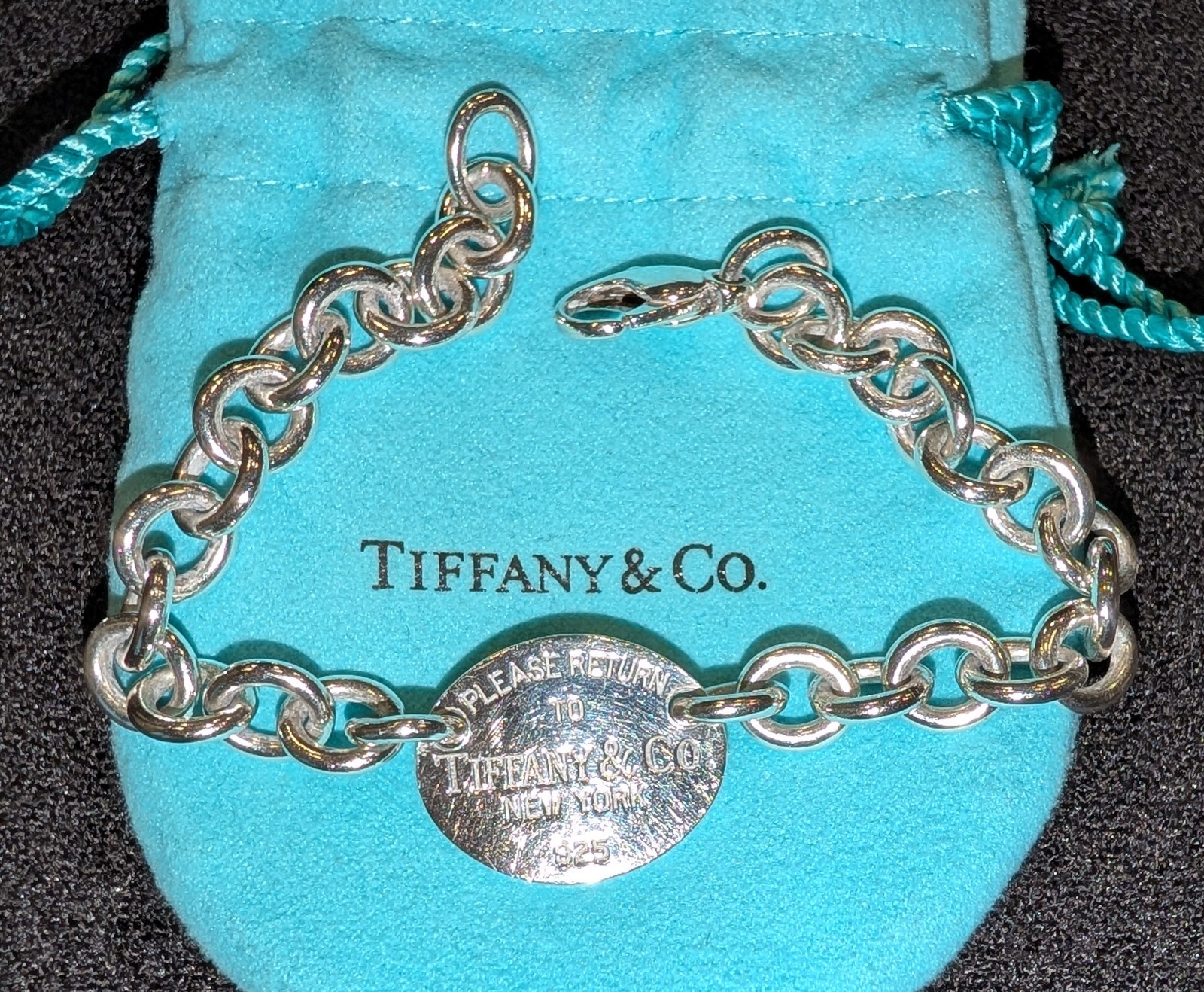 Please Return To Tiffany & Co Oval Tag Charm 7.5″ Bracelet in Sterling Silver