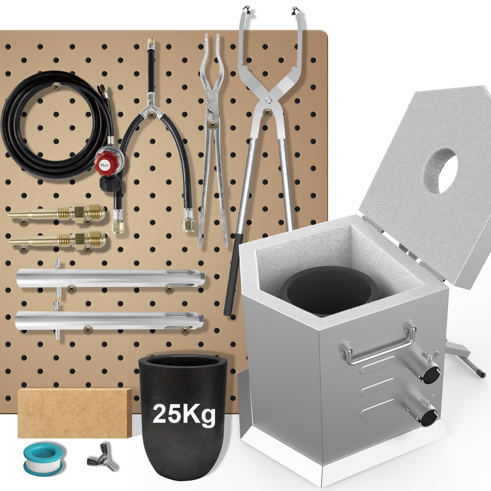 25KG Propane Furnace Kit w/ 2 Crucible Tongs,Smelting Gold Metal Recycle 2700℉