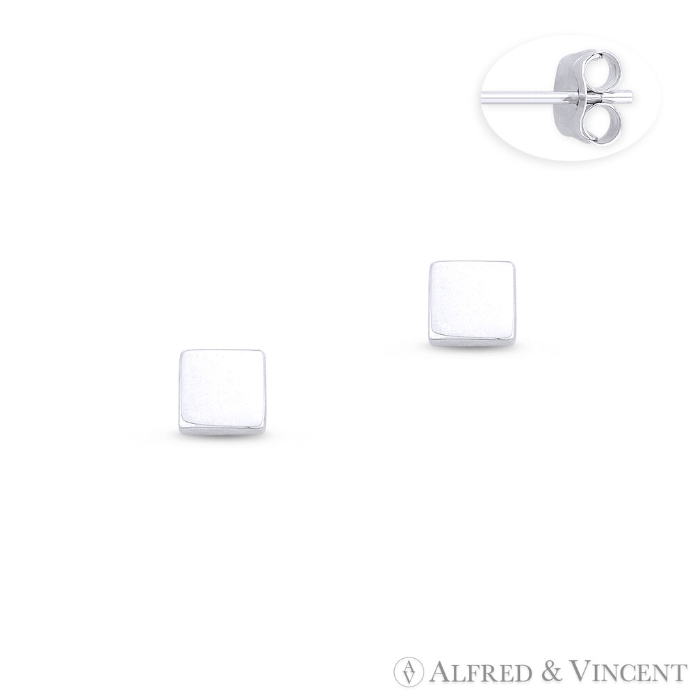 4mm Classic Flat Square Stud Earrings w/ Push-Back Posts in .925 Sterling Silver