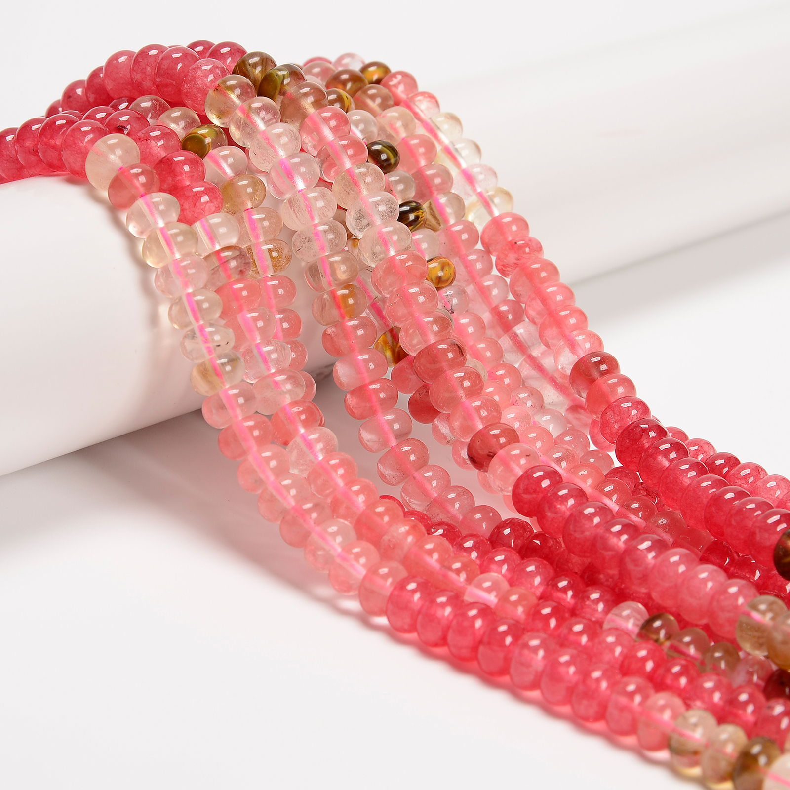 07-Multi-color Gemstone Smooth Rondelle Beads Size 5x8mm 15.5” Strand