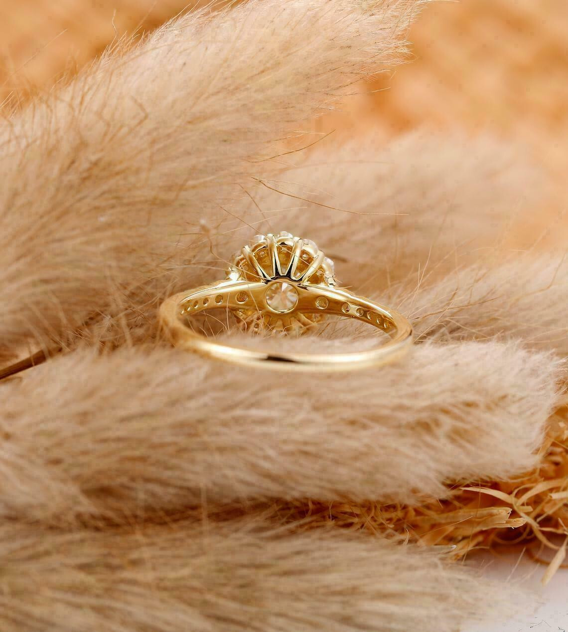 1.50Ct Lab Created Round Diamond Halo Engagement Ring 14K Yellow Gold Finish