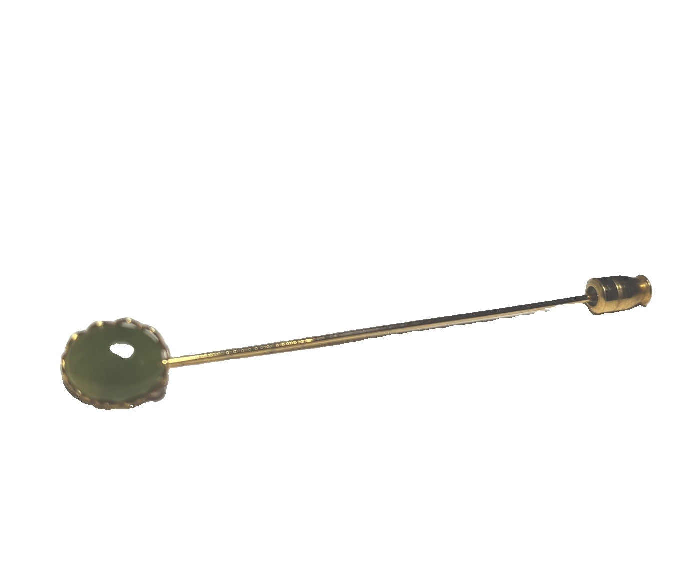 Vintage Green Jade Gold Tone Hat Scarf Lapel Stick Pin 3” Preowned Unsigned