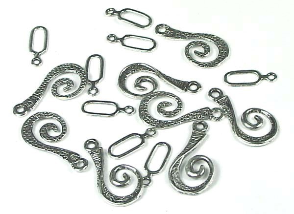 20 pcs / 10 pair Antique Silver Pewter Spiral Hook Clasps