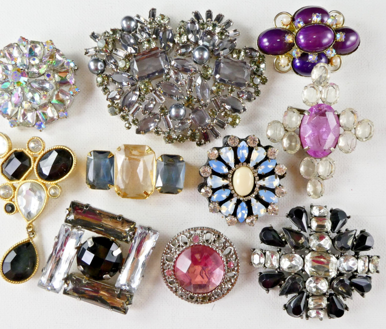 Plastic PIN BROOCH Collection 10 Piece Acrylic Lucite Multi Color Stones Large