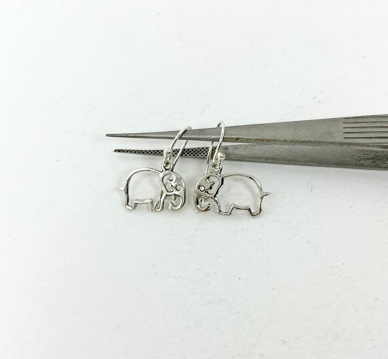 Minimalist Cutout Elephant Drop Earrings 925 Sterling Silver, Handmade Jewelry