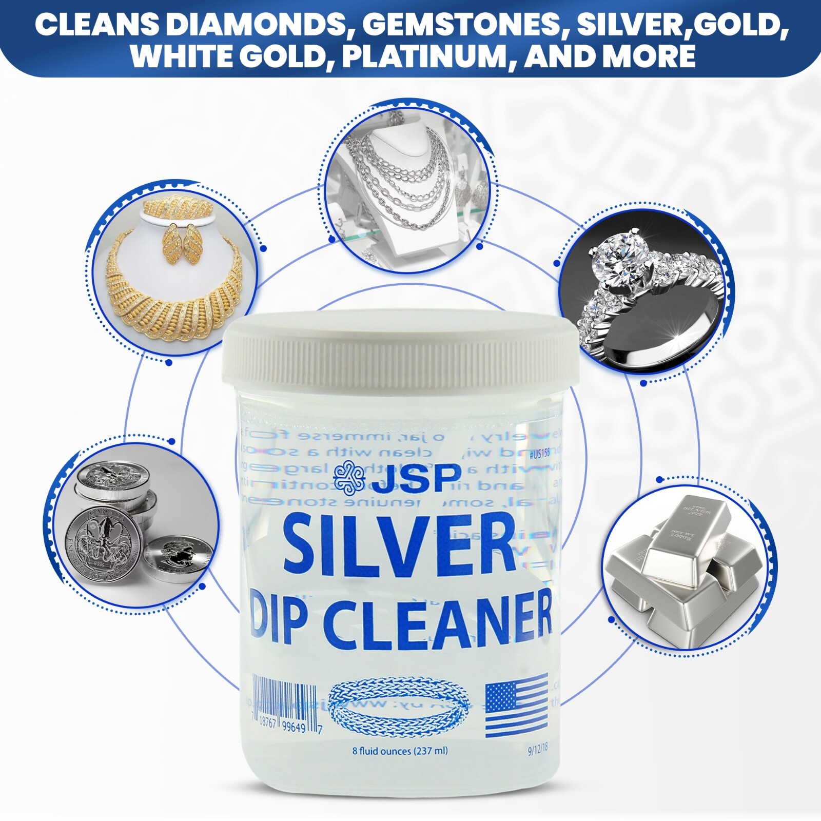 Sterling Silver Dip Cleaner Tarnish Remover 925 Jewelry Cleaning Solution 8oz