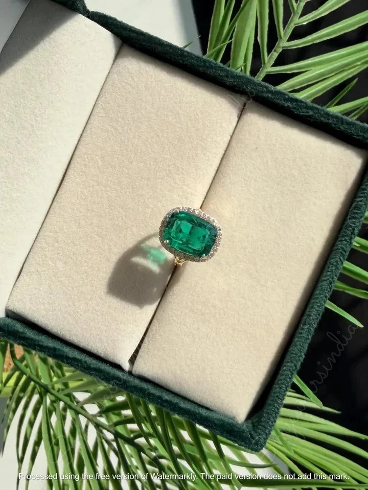 4.50Ct Emerald Cut Natural Emerald Diamond Engagement Ring 14K Yellow Gold 6 7 8