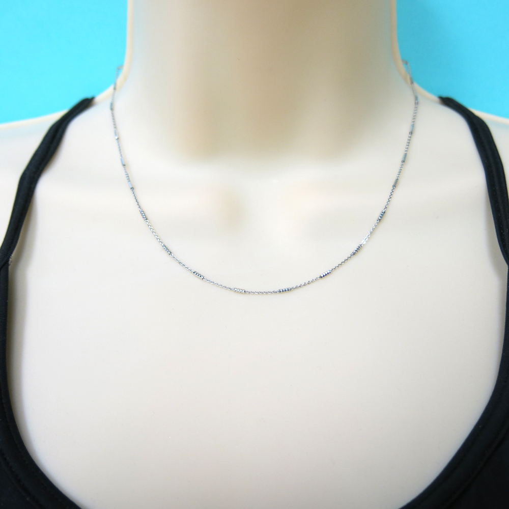 925 Sterling Silver Rhodium Finish Diamond Cut Tube Brite Chain Necklace Italy