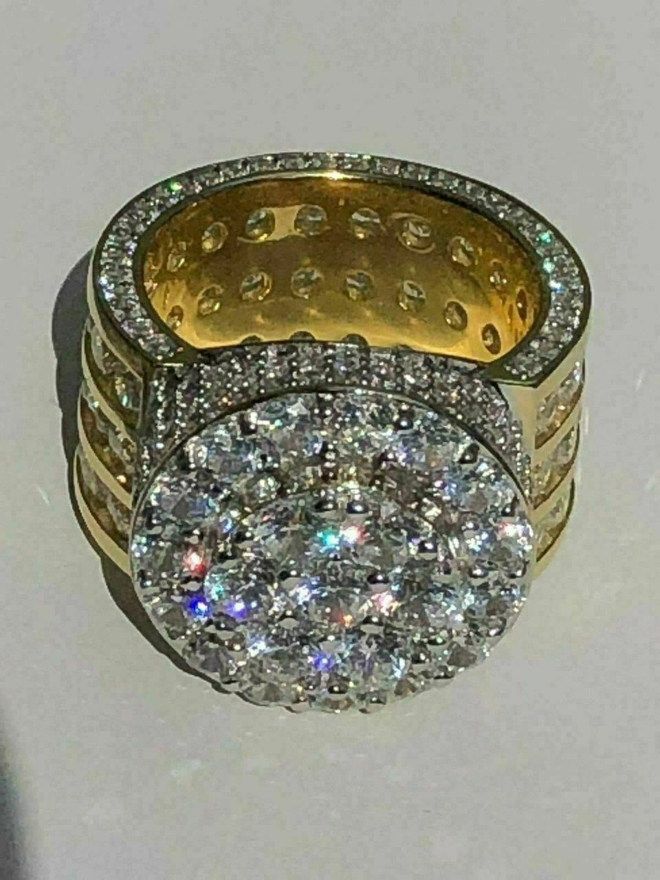 Men’s Large Solid 925 Silver 5ct CZ Pinky BIG RING 14k Gold Plated ICY HIP-HOP