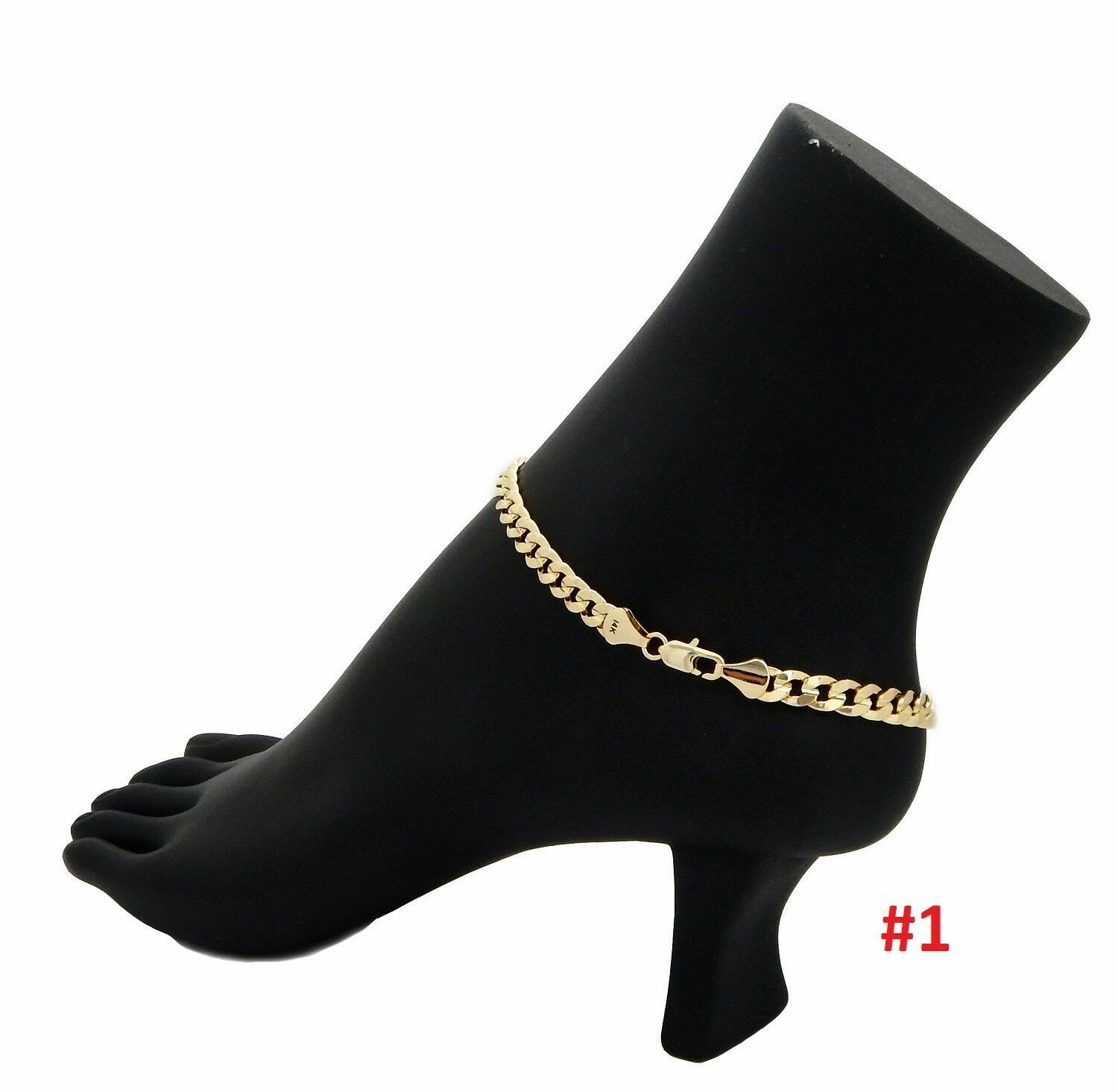 CUBAN CURB LINK CHAIN ROPE MARINER ANKLET ANKLE BRACELET 14K ITALY GOLD PLATED