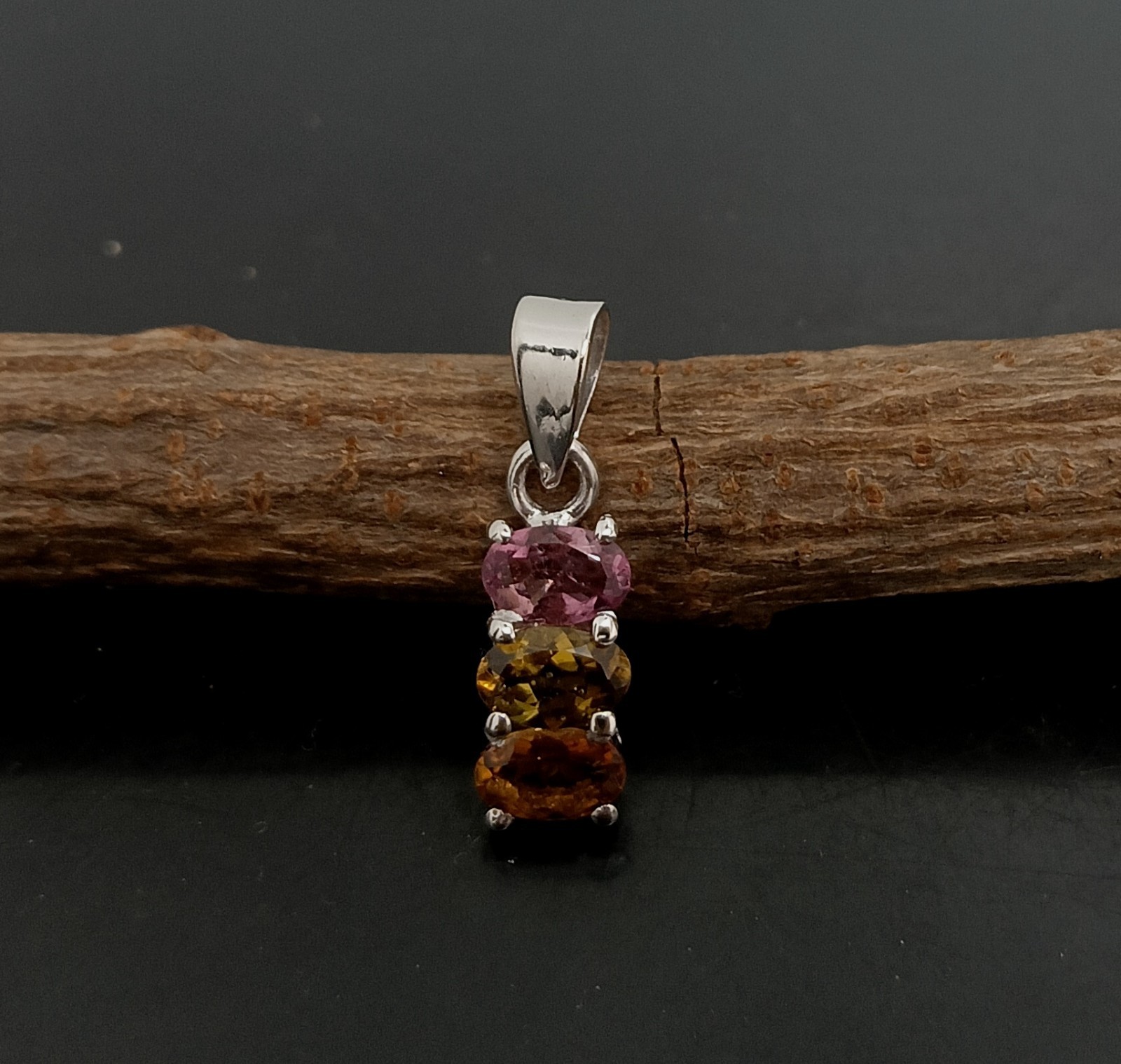 925 Sterling Silver Natural Multi Tourmaline Gemstone Woman Pendant NA-399