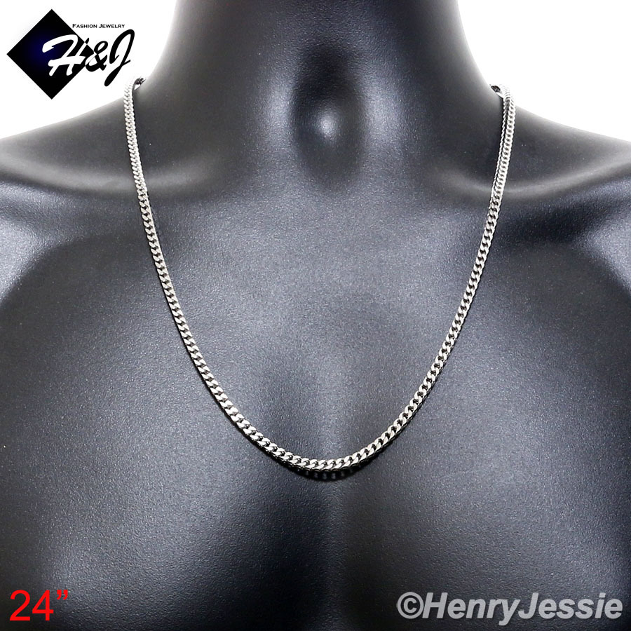 24″MEN’s Stainless Steel 2mm Silver Franco Box Cuban Curb Link Chain Necklace