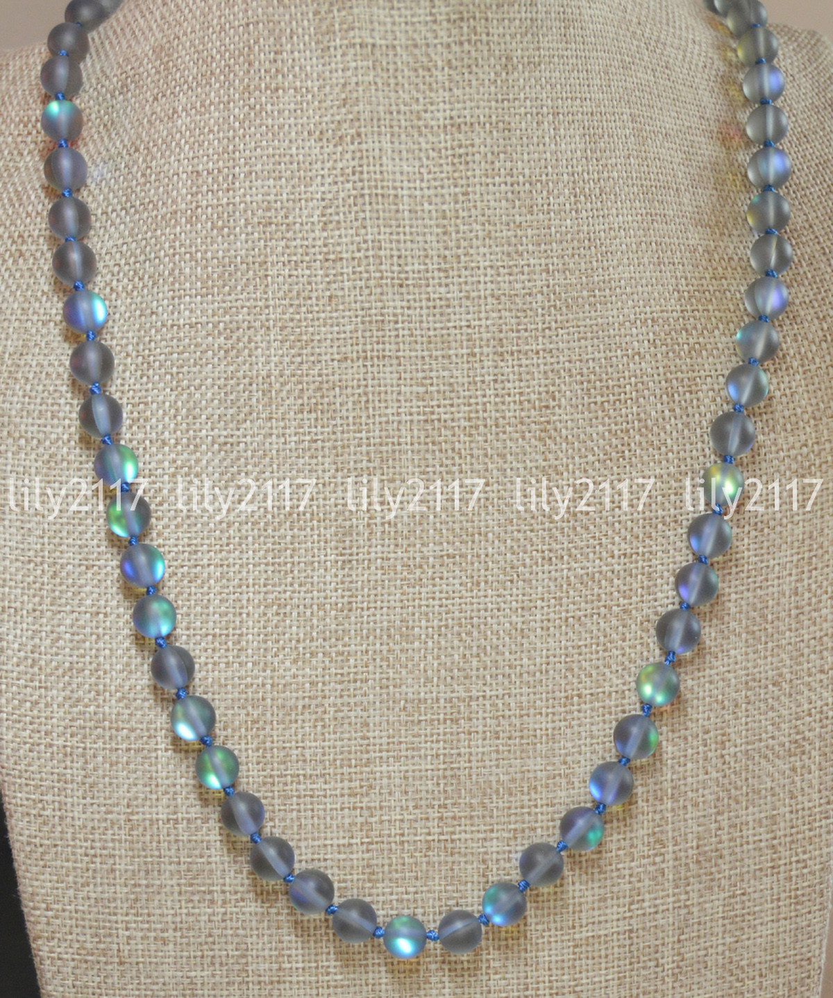 Beauty 8mm Gray Gleamy Rainbow Moonstone Round Gems Beads Necklaces 14-100″
