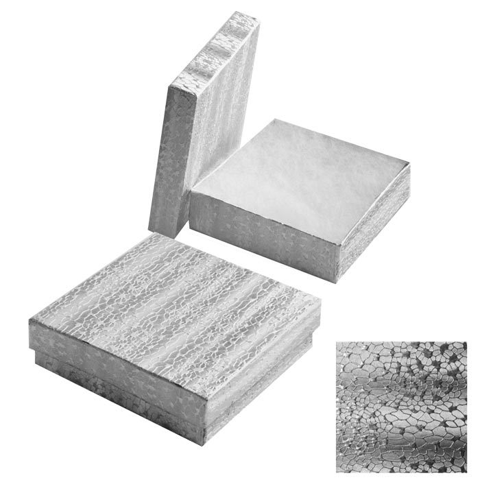 Silver Foil Cotton Filled Gift Boxes Jewelry Cardboard Box Lots of 100, 200, 500