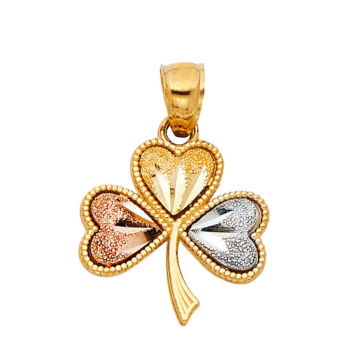 14K Tri Color Gold Heart Clover Pendant