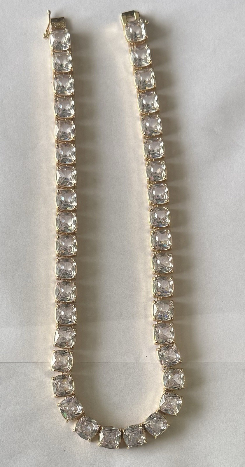 Bright Gold Tone Square Clear Crystal cushion Cut tennis 16 Inch Choker