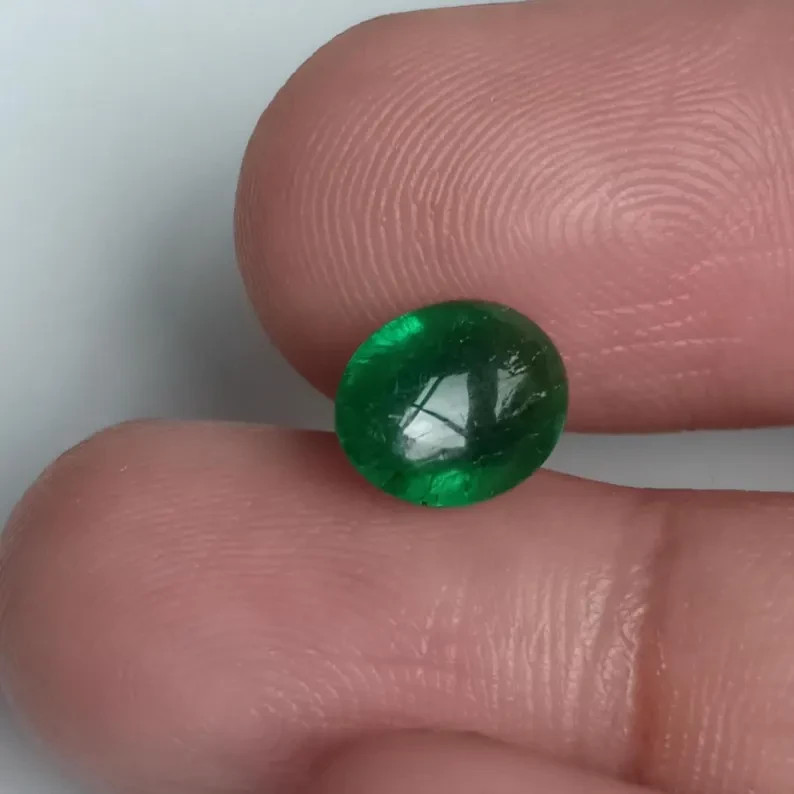9X7MM Vivid Green Emerald Cabochon Polished Natural Zambian Gemstone 2.40 Ct