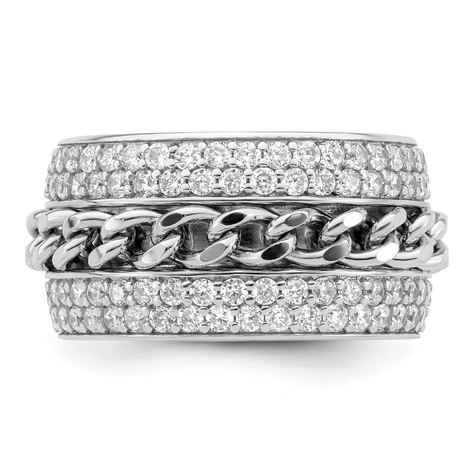 Silver CZ Spinning Chain Center Ring QR7099