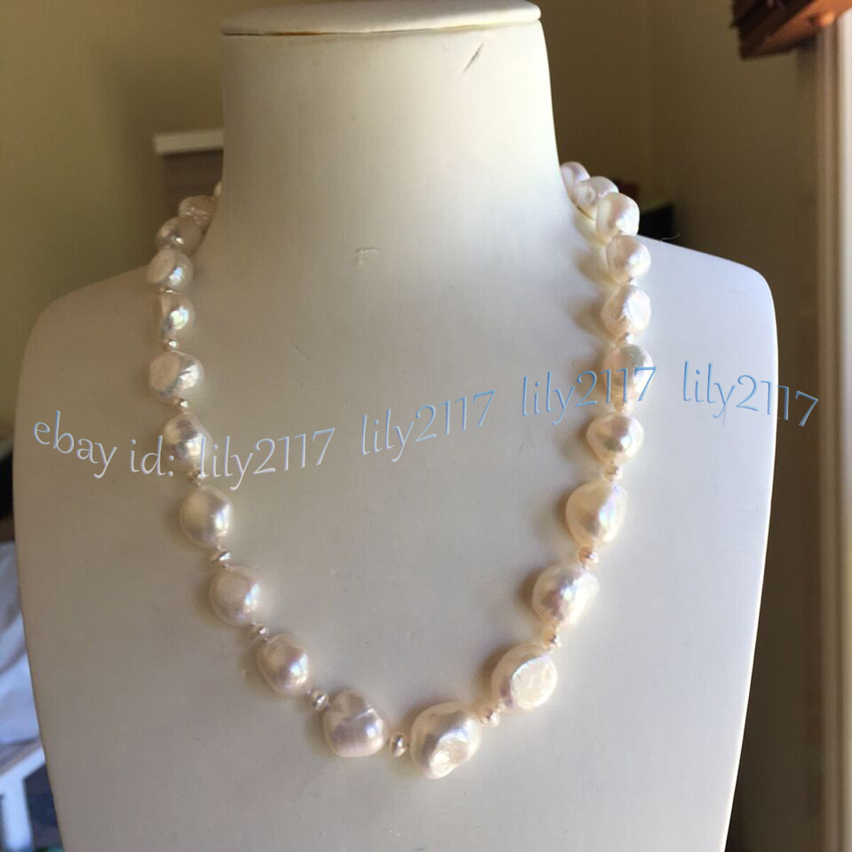 High Luster 9-10mm Real Natural White Baroque Freshwater Pearl Necklace 14-36”