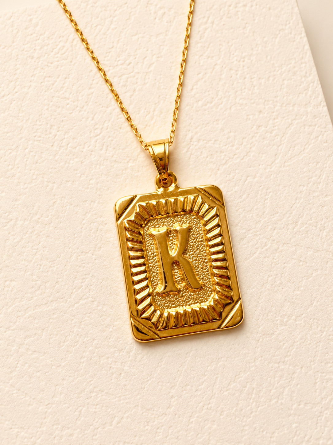 Real 14K Yellow Gold Initial Letter K Necklace 17in Vintage Tag Pendant Chain
