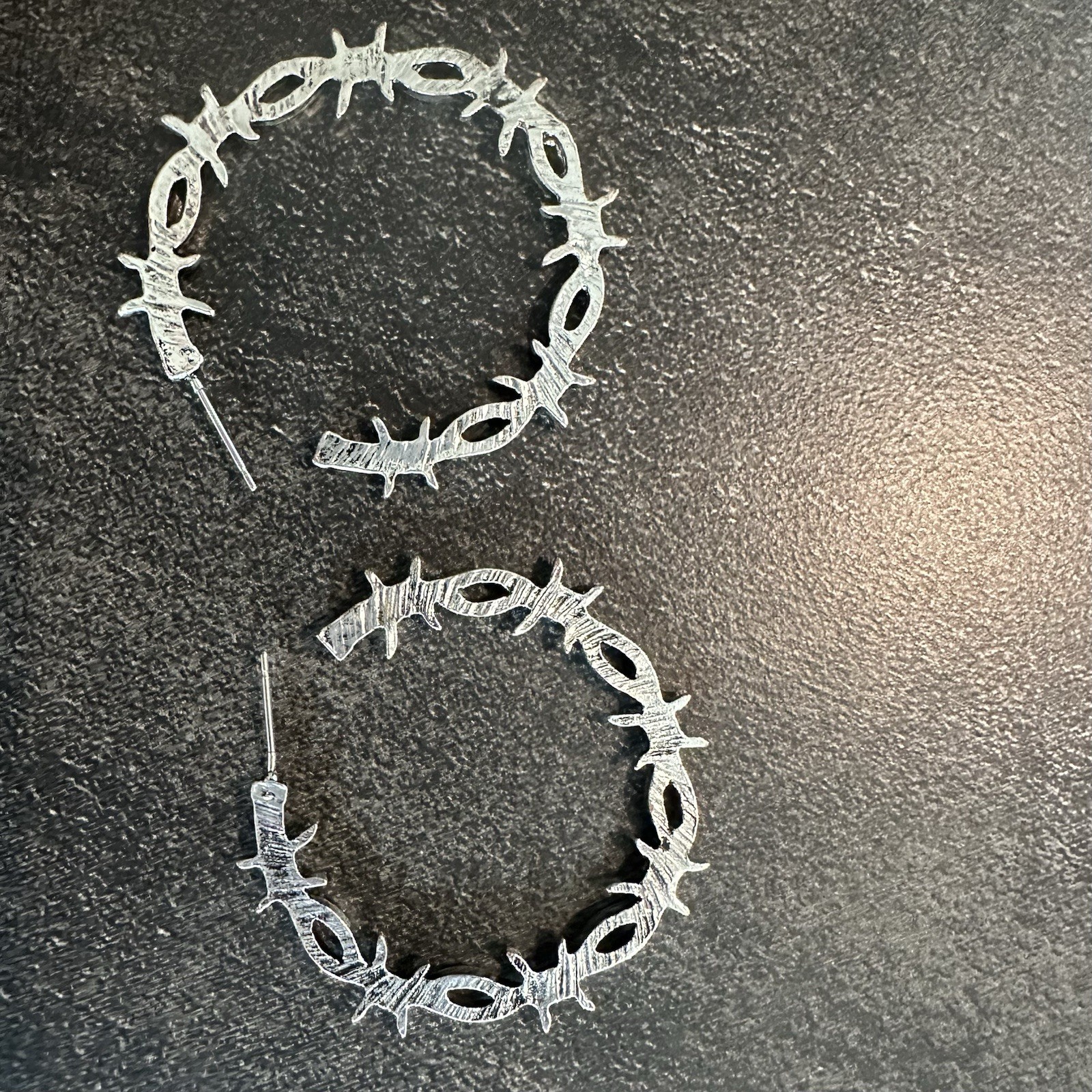 Barbed Wire Silver Tone Hoop Pierced Earrings