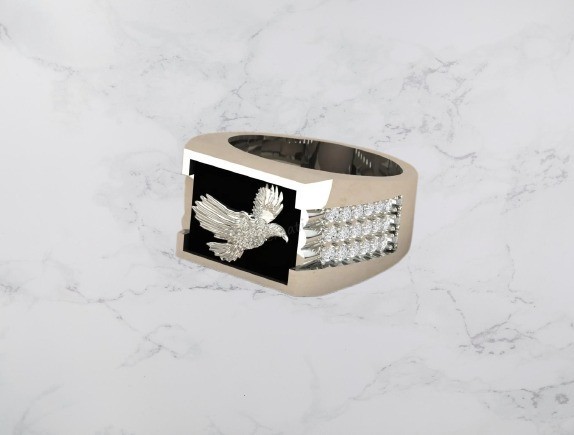 Eagle Signet Ring925 Sterling Silver Black Enamel Cubic Zircon Ring Gift For Him