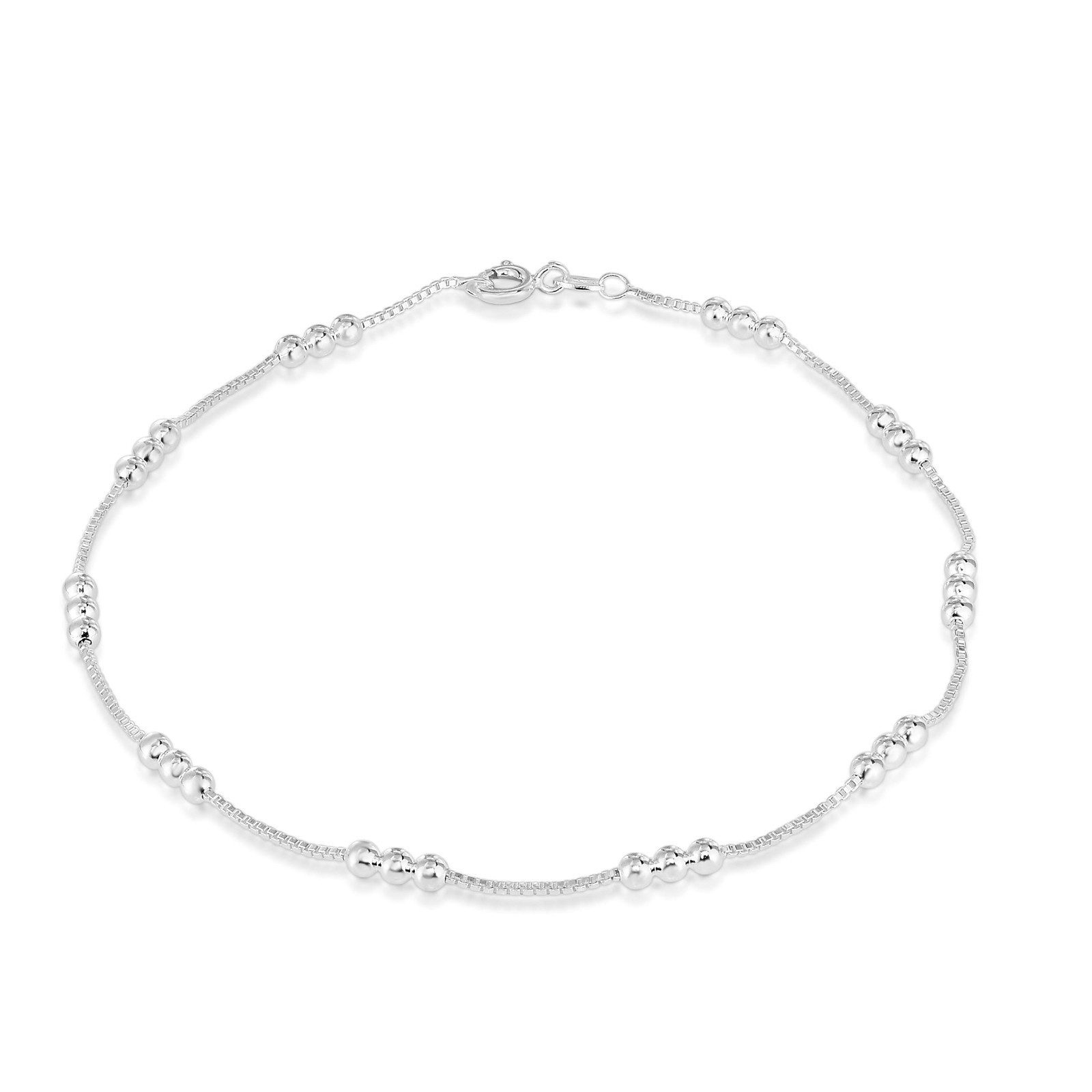 Italian 925 Solid Sterling Diamond Cut Triple Bead Anklet Chain 9″ or 10″ Italy