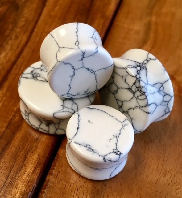 PAIR White Howlite Organic Stone Plugs Gauges – 3mm (8g) up to 25mm (1″)