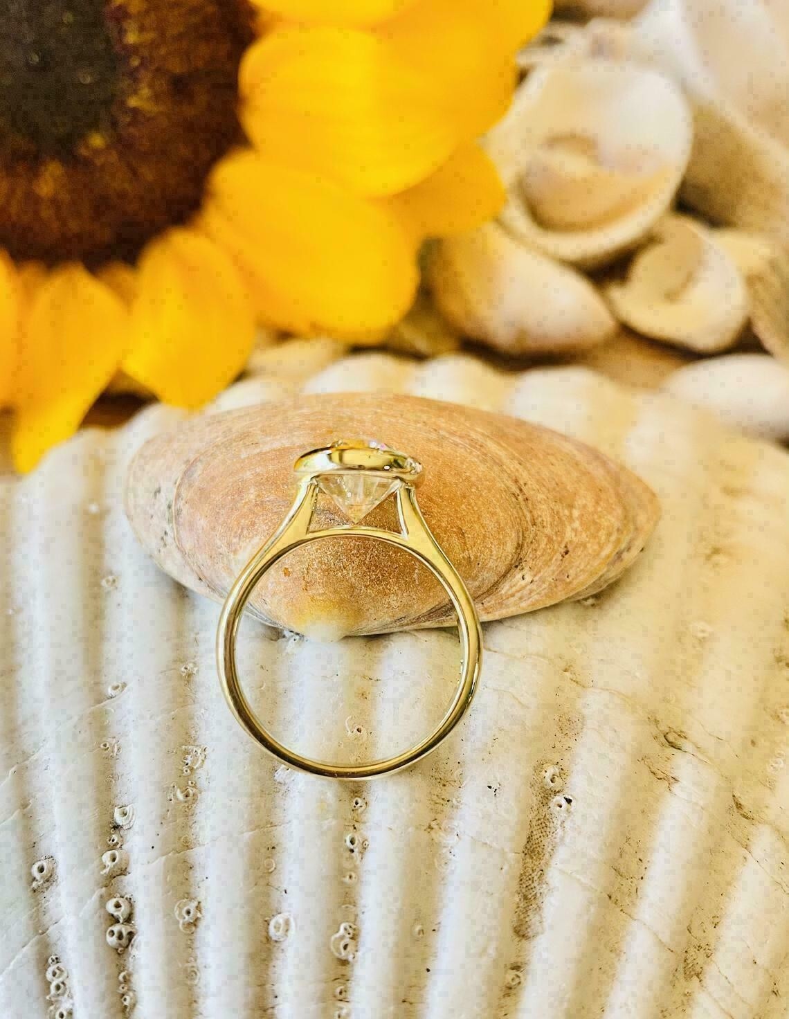 2 CTW Oval Cut VVS1 Moissanite Bezel Set Engagement Ring 14K Yellow Gold Plated