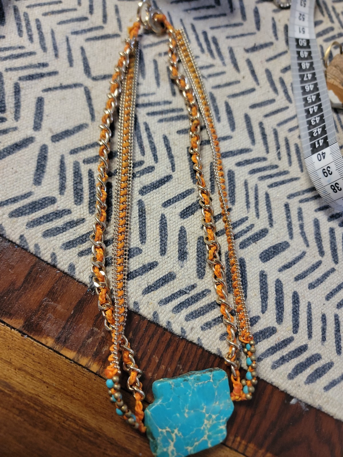 Boho Aqua Terra JASPER Pendant Woven Necklace Orange/ Turquoise