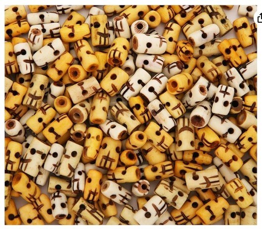 Water Buffalo Bone, Skull Beads, 24+ Pcs, Creme and Tan, Carved, Average 11 mm