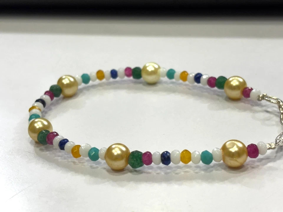 Multi Quartz with-Pearl Bracelet Rondelle Beads Gemstone 1 Bracelet Jewellery