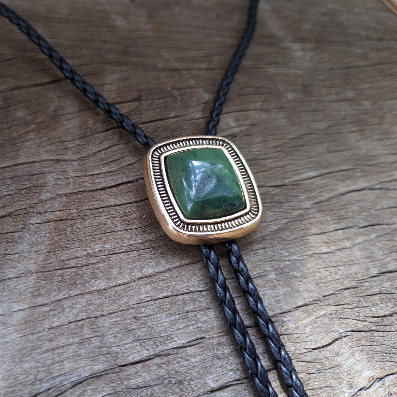 Natural Square Jade Bolo Tie Wedding Necklace Men Groomsmen Western Cowboy
