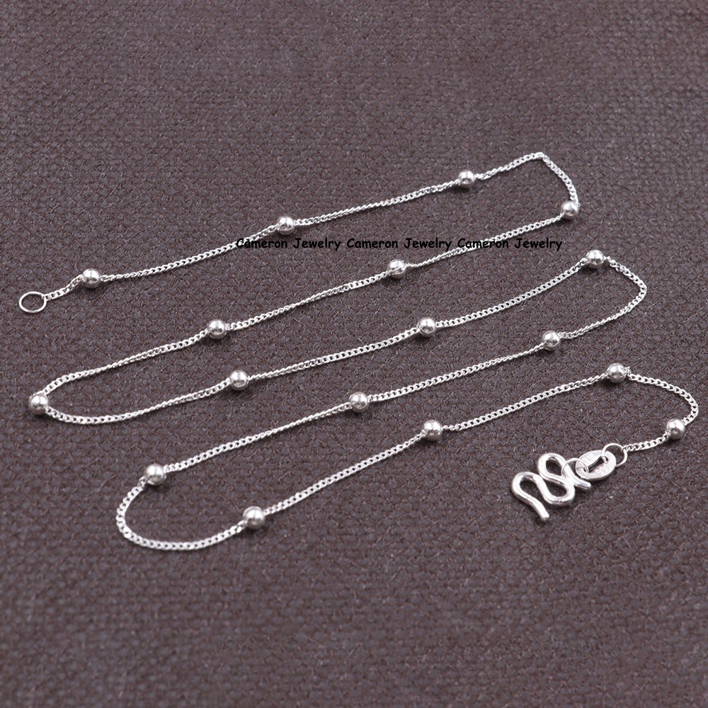 Pure S999 Fine Silver 999 Satellite Beads Chain Curb Link Necklace 2-3g 17.9inch