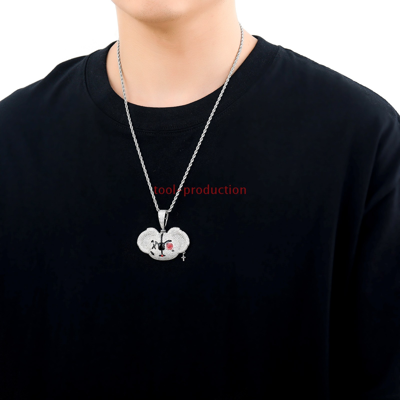 Handmade Sparkling Cross Charm Bear Zircon Pendant With Free Chain