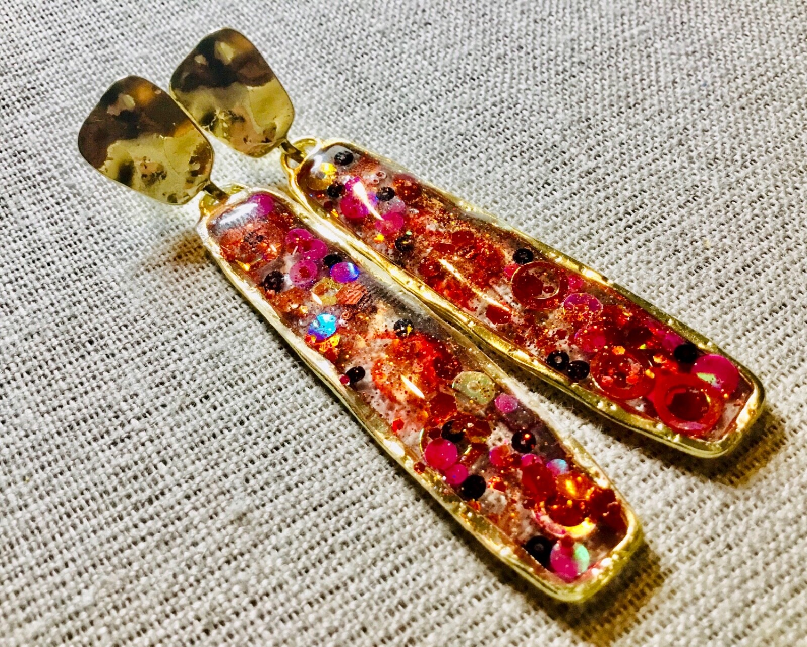 Flamingo Drop Earrings with Real Flowers, Colorful Confetti Earrings set of 2