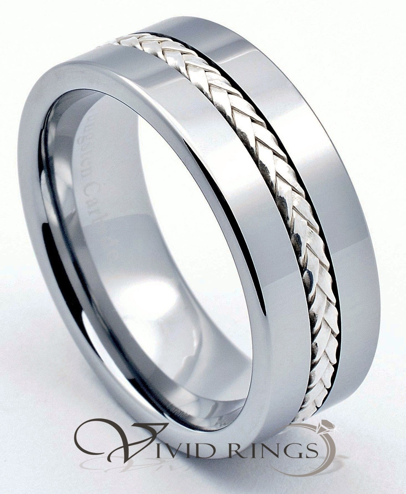 Men Tungsten Carbide Ring Wedding Band 925 Silver Inlay 8mm Size 7.5 to 14.5