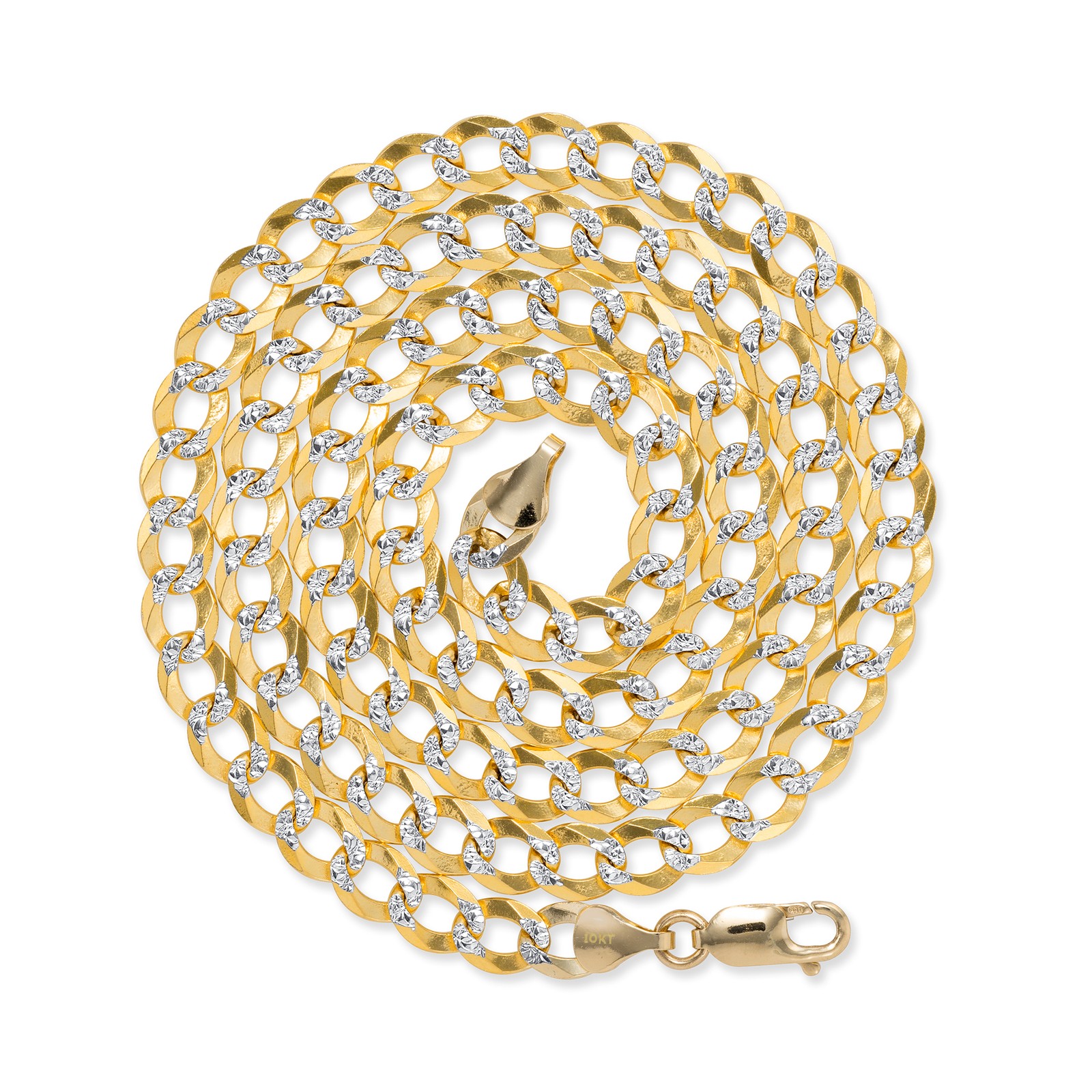 10K Solid Gold 2-12mm Diamond Cut Pave Curb Chain Cuban Necklace Bracelet 7″-30″
