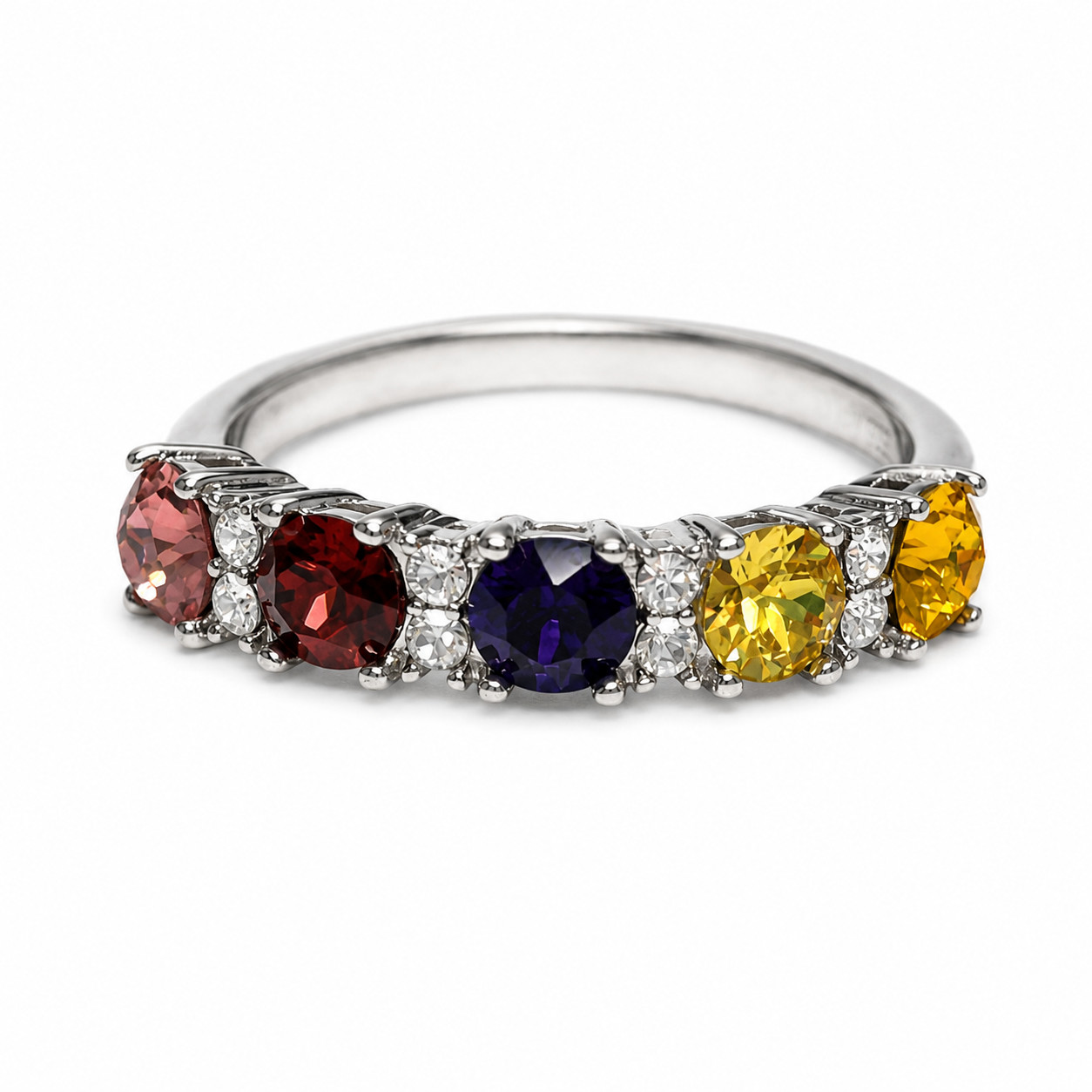Swarovski Crystal Sunflower Multi Gemstone Ring Size 7 Sterling Silver 925 New