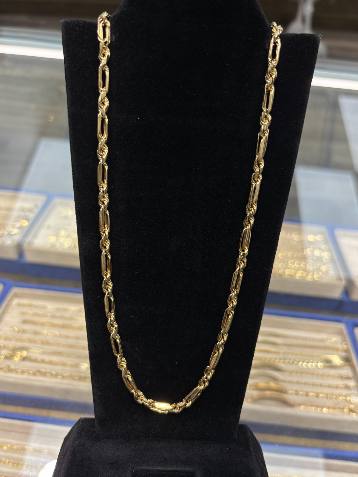 14k Solid Italian Gold Figaro Rope Chain 18′ IN, 4.7 MM