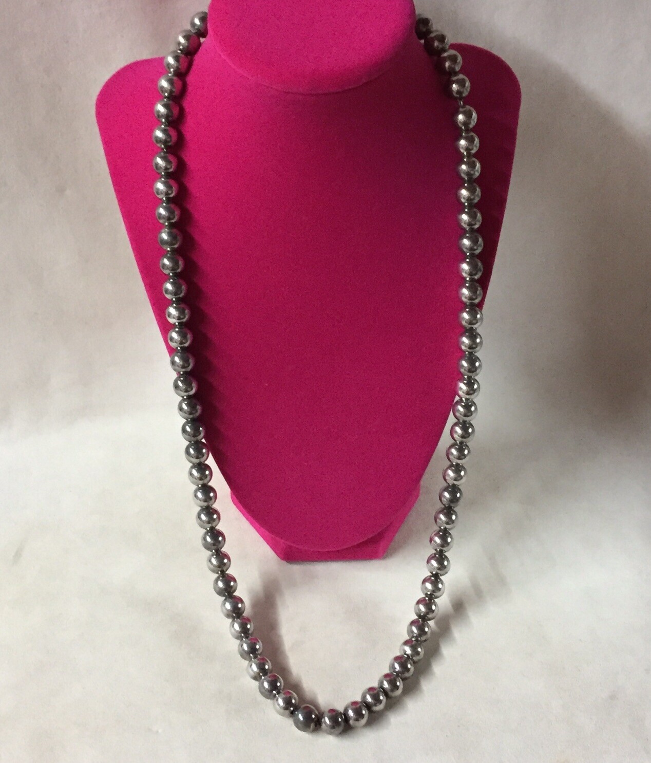 VTG Sterling Silver Ball Bead Necklace 28.5” 80 Grams